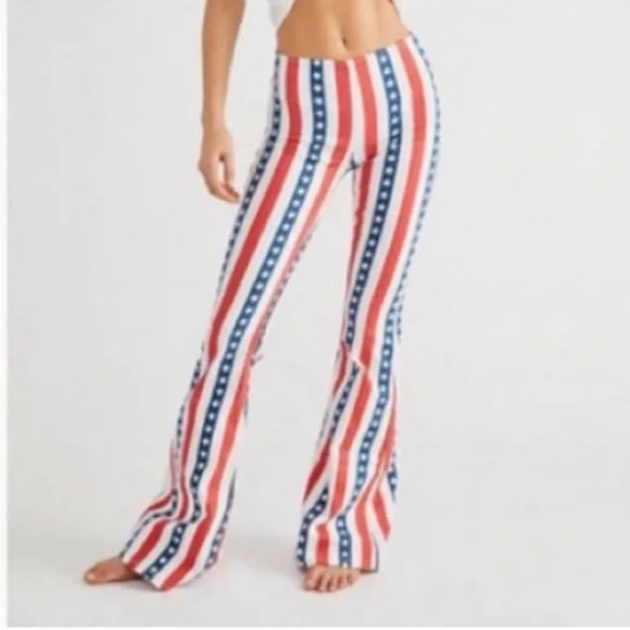 Free People Limited Edition Stars & Stripes Penny Pull on Flare Jean Pant - Picture 2 of 9